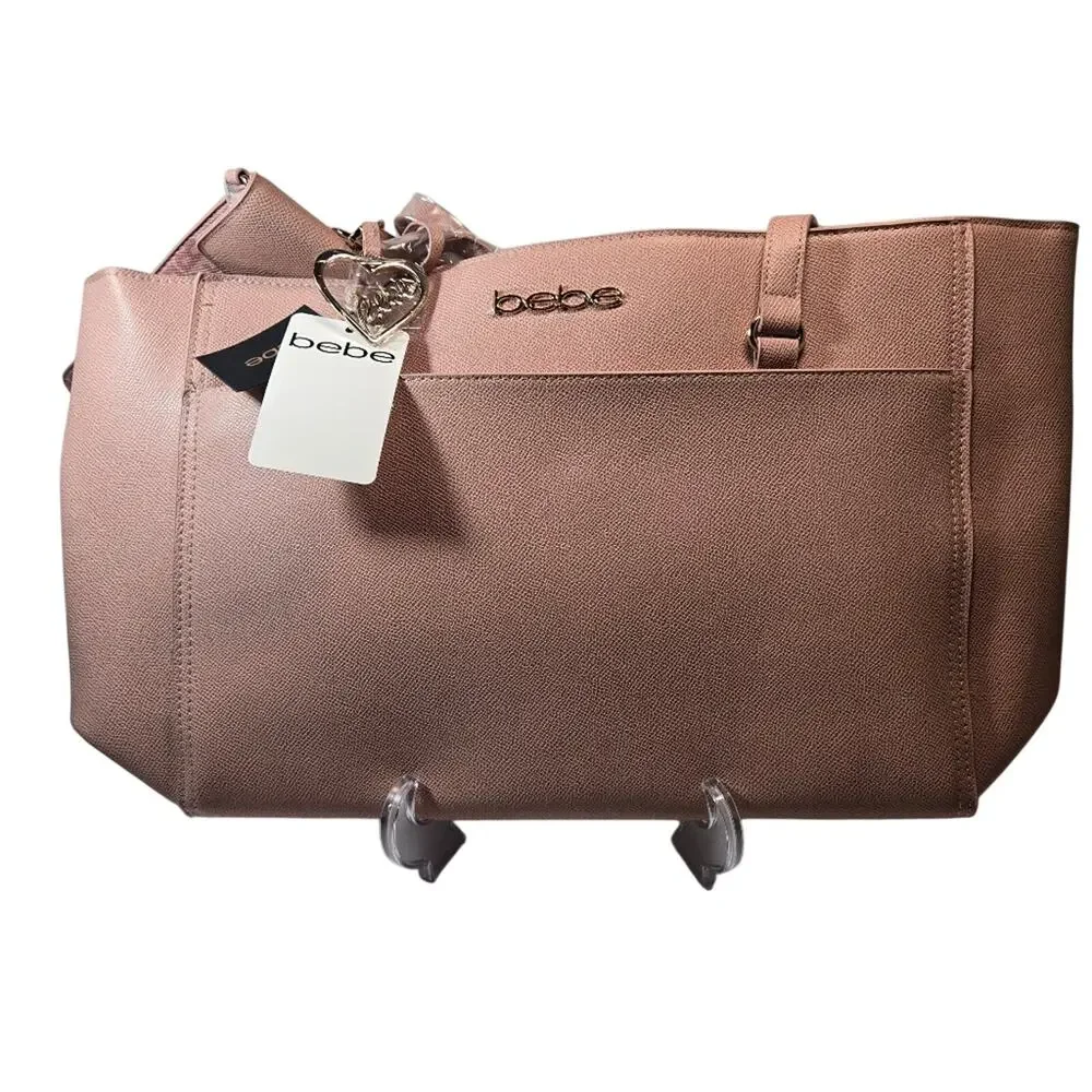 bebe Pink Tote with Monogram Clutch